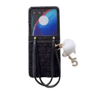 &Eacute;tui En Tissu &Eacute;cossais Et Peluche Pour Motorola Razr 40 Ultra - Noir - Neuf