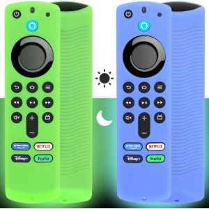2Pcs Firestick Étui De Couverture À Distance (Brillent Dans Le Noir) Compatible Avec Fire Tv Stick 4K Alexa (3E Génération) Télécommande Vocale (Vert Et Bleu) - Neuf