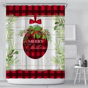 Rideau de douche de Noël, motif damier rouge et noir, décoration de baignoire, motif voiture, festival de neige, pin, diamant, 180 x 180 cm (style 8) - Neuf