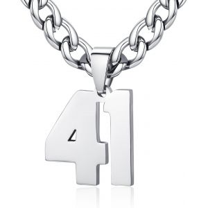 Trahoo-Homme Femme Collier Numéro Sportif Pendentif De Chiffre 0-99 Chaîne Cubaine Largeur 6mm En Acier Inoxydable Longueur Réglable - Neuf