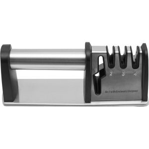 Aiguiseur À Couteaux 4 En 1,Couteau Sharpener Manuel,Aiguiseur De Couteau Pour Couteaux De Cuisine,Coupe-Os,Couteau À Fruits,Ciseaux (Argent) - Neuf