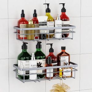 Etagère De Salle De Bain Sans Perçage - Shampoing Gel Douche Angle Antirouille - Etagère De Rangement Pour Salle De Bain De Grande Capacité - Neuf