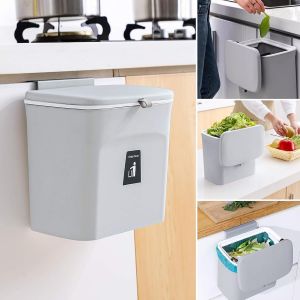 Poubelle Suspendue Cuisine Avec Couvercle, 7l Poubelle Murale Cuisine Gris, Poubelle Camping Car Suspendu Pour Portes D'armoires Placard Salle De Bain - 24 X 13 .5x 23.5 Cm - Neuf