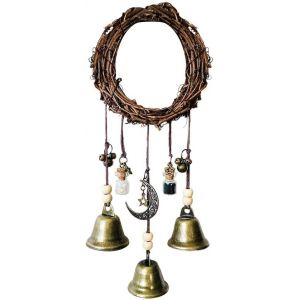 Mevronisshop-Carillon De Sorci&egrave;re Fait &Agrave; La Main, Couronne, Cloches De Sorci&egrave;re, Cloches De Protection &Agrave; Suspendre, Cloches De Sorci&egrave;re, Carillon &Agrave; Vent En Rotin Pour D&eacute;coration De Porte De Maison - Neuf