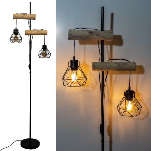 Nouvelhorizonstore-Lampadaires Bois Salon M&iquest;&iquest;Tal Lampadaire : Lampadaire Avec Abat-Jours En Forme De Diamant Lampe De Salon D&iquest;&iquest;Corative Moderne Avec Double Interrupteur,Hauteur 169 Cm - Neuf