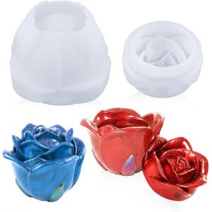 Moule Boite a Bijoux Silicone Resine Epoxy Forme de Rose Moule de Coul&eacute;e Bouteilles de Rangement avec Couvercle Box Resin Molds pour le rangement de bijoux, Bougeoir, Pot - Neuf