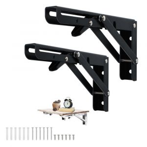 Lot de 2 supports muraux pliables noirs de 250 mm, supports de console pliables robustes pour étagères de garage - Neuf