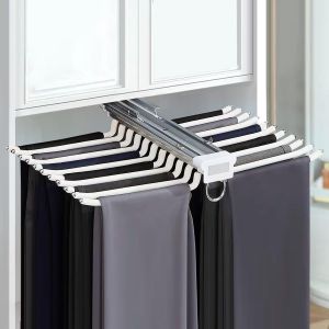 Letnerny-Porte-Pantalons Extractible Pour Armoire Range-Pantalon Coulissant Pour 22 Pantalons Longueur 46 Cm Tringle Coulissante Penderie Garde-Robe Peu Encombrant Rack De Rail Beige - Neuf