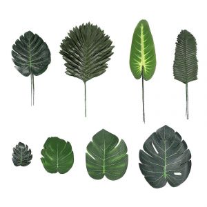 68 pièces 8 types de feuilles de monstera,feuilles de palmier artificielles avec tige - Neuf