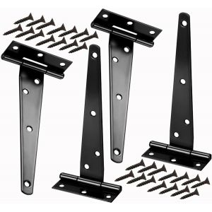 Lot de 4 10 Pouces T-Strap Heavy Duty Hangar Porte Charni&egrave;res Porte Sangle Charni&egrave;res Noir Tee Charni&egrave;re Quincaillerie Forg&eacute;e pour Hangar en Bois Grange Porte Cl&ocirc;ture Porte Swing Cour Porte - Neuf