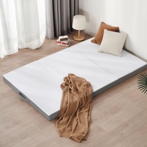 SUBZONAL-Matelas Pliable 140 x 195 x 10 cm, Housse Souple -TEX, lit d'appoint Matelas, Matelas de Sol, &Eacute;ponge Haute densit&eacute;, duret&eacute; H3, Blanc+Gris - Neuf