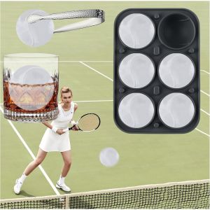 Kalanka-Grand Bac &Agrave; Gla&ccedil;ons Rond Ball, Bac &Agrave; Gla&ccedil;ons 3d Avec Couvercle Entonnoir, Moule &Agrave; Gla&ccedil;ons En Silicone Pour Glace, Whisky, Cocktail, Jus, Cr&egrave;me Glac&eacute;e, Bougie (1, Gris, 6 Tennis) - Neuf