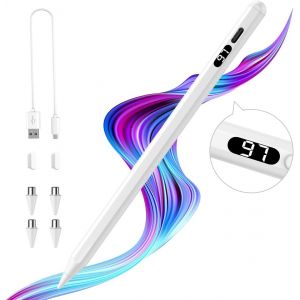Stylet À Écran Tactile, Stylet À Charge Rapide Compatible Avec Ipad/Iphone/Android/Ios/Samsung/Xiaomi Tablettes, Stylet Écran Capacitif Avec Affichage De Puissance, Blanc - Neuf
