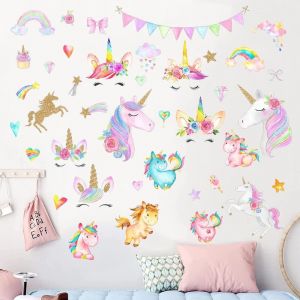 ERYI-Stickers Muraux Licorne Autocollants Muraux Licorne Sticker Mural Licorne Arc-En-Ciel Nuages Décoration Murale Chambre Bébé Fille Enfants Pépinière Pour Anniversaire Noël - Neuf