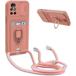Mdy-Coque Avec Cordon Pour Huawei Nova 8i / Honor 50 Lite,Collier Pour Étui Colliers De Cellulaire Réglable Corde Silicone Souple Case,Protection De La Caméra,Support,Porte Cartes - Pink - Neuf