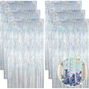 6 Pièces Rideau Métallique de Frange Argent,1 x 2 m Frange pour La Décoration,Rideaux à Franges en Feuille pour Décoration de Mariage,Remise de Diplôme,Anniversaire,Noël,Vacances - Neuf