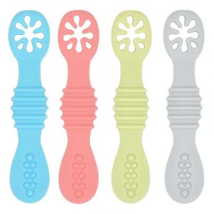 4-Pièce Bébé Cuillères - Première Et De La Deuxième Étape Bambin Ustensiles - Baby-Led Sevrage Cuillères Douces Silicone De Qualité Alimentaire, Idéal Pour L'auto-Alimentation Des Enfants De 6 Ans+ - Neuf
