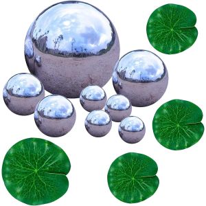 Nouvelhorizonstore-Lot De 8 Boules D'observation En Acier Inoxydable Poli Miroir 20 &iquest;&iquest; 100 Mm Boule R&iquest;&iquest;Fl&iquest;&iquest;Chissante Flottante Pour Mini Flottante D&iquest;&iquest;Coration De Jardin Avec 3 Feuilles De Lotus Flottante - Neuf