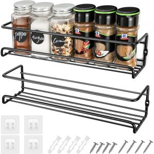 Ershi-2 Pcs Etagere A Epices Murale, Porte Epices Cuisine Avec Crochets Autocollants Et Vis, Sans Percage, Étagère À Épices Pour C[579] - Neuf