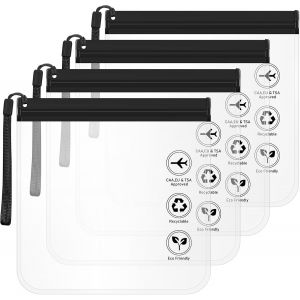 KALANKA-Lot de 4 Sacs de Trousse de Toilette Transparents Noirs 20x20cm avec Poignées - Trousse Toilette de Voyage Étanche pour Valise Cabine - Organisation Cosmétiques et Accessoires Homme Femme - Neuf