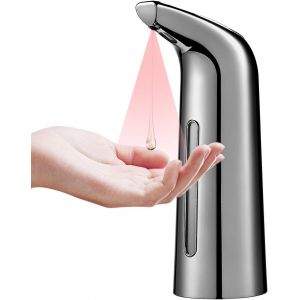 Distributeur de savon automatique (argent), 400 ml, sans contact, mains libres, étanche IP67, pour cuisine, salle de bain, hôtel, hôpital - Neuf