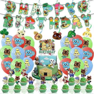 Decorations de fete d'anniversaire sur le theme d'Animal Crossing, gateau a languette Animal Crossing, ballon en spirale - Neuf