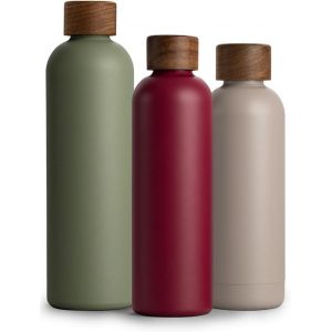 Gjfty-Bouteille Isotherme D`Eau 750ml En Acier Inoxydable Avec Bouchon En Bois D'acacia, Gourde Inox 0,75l, Conserve Le Froid À 29h, La Chaleur 14h, Étanche Pour Boissons Gazeuses - Neuf