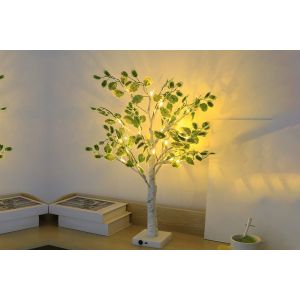 Lampe Veilleuse Led En Forme D'arbre &Agrave; Feuilles Vertes Pour La D&eacute;coration Int&eacute;rieure - Fonctionne Sur Usb Et Piles, Hauteur 60 Cm - Neuf