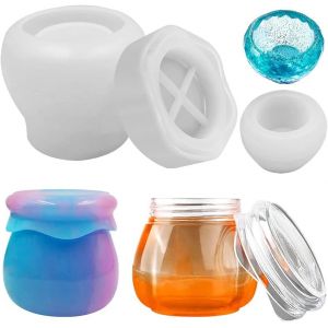 Moules En R&eacute;sine De Silicone Pour Bouteille, Pudding, Moule En R&eacute;sine Avec Couvercle Pour Bo&icirc;te De Rangement, Moule Rond En &Eacute;poxy Avec Moule Pour Le Rangement De Bijoux - Neuf