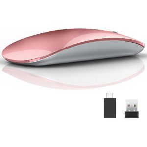 U58 Souris sans Fil Rechargeable, 2.4G silencieuse Wireless Mouse Ultra Portable Souris Optique avec r&iquest;&iquest;cepteur USB Nano et de Type C pour PC/Tablette/Ordinateur, Rose Gold - Neuf