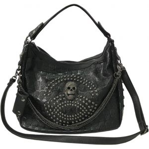 Sacs Portés Main Femmes Crâne Chaîne Grande Capacité Cuir Pu Sacs Portés Épaule Gothique Noir[H748] - Neuf
