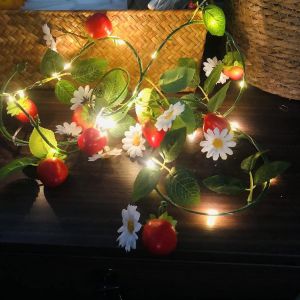 KAL-2M 20Led Fleur Blanche Fraise Guirlande Lumineuse Artificielle Fraise Lierre Guirlande Fil Cuivre Guirlande Lumineuse 3 Piles Aa Alimentées Pour Bouquets Mariage Noël - Neuf