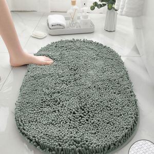 Tapis de Bain Antid&eacute;rapant,Ovale Tapis Salle de Bain Absorbant en Microfibre Chenille Tapis de Douche,Doux et Confortable Tapis de Sol Lavable (40x60CM,Vert Gris) - Neuf