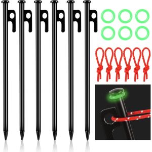 6 Pcs Tent Pegs,25 Cm Long Pegs,Camping Pegs,Fixing Pegs,Tarpaulin With Light Rings Reflective Ropes For Outdoor Camping Hiking - Neuf