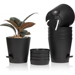 6 Pcs Pots De Fleurs En Plastique Noir 14 Cm D'auto-Arrosant,Pot De Fleur De Syst&egrave;me D'arrosage Convient Aux Jardins De Balcon Int&eacute;rieurs Et Ext&eacute;rieurs - Neuf