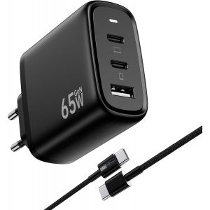 CMWX-65W Chargeur USB C 3-Ports GaN III, Chargeur Rapide PD3.0 avec 240W 1,8M câble, Alimentation USB C Compacte pour MacBook Air/Pro, iPhone 16/15, Samsumg S24/S23, iPad Pro/Air, ThinkPad, Dell, Pix - Neuf