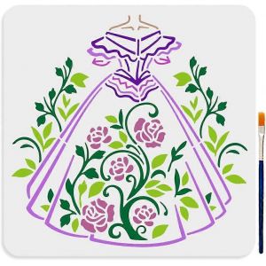 Pochoir Pour Robe Fleurie, 30 X 30 Cm, Grand Pochoir En Dentelle Avec Pinceau, Réutilisable, Motif De Vigne, Fleur De Rose, Pour Bois, Toile, Papier - Neuf