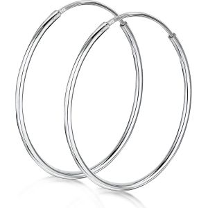 Kal-Anneaux Infinis En Argent Fin Sterling 925 U2013boucle D`Oreille Ronde Cr&eacute;ole U2013 Diam&egrave;tre: 20 30 40 60 75 Mm - Neuf