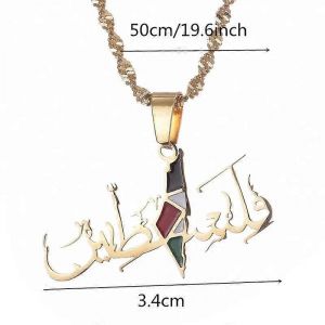Palestine En Arabe Pendentif Collier Pour Hommes Femmes Amulette Africaine Bijoux - Neuf