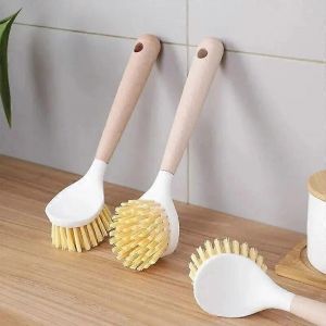 Poignée longue Coton Bois Pot Brosse Non Pliable Nettoyage Maison Cuisine Antiadhésive Pot Brosse à Vaisselle Brosse Nettoyante Brosse - Neuf