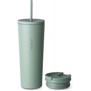 Mug Isotherme Avec Paille Et Couvercle 720ml - Acier Inoxydable, Anti-Fuite, Double Paroi, Boissons Chaudes Et Froides - Tasse Isotherme Pour Voyage, Voiture, Uni - Neuf