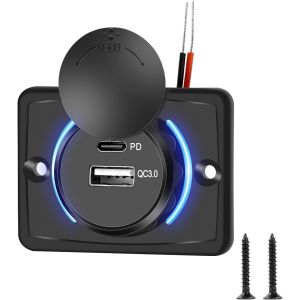 Prise Usb 12V Double Chargeur Voiture Qc&Pd 3.0 Type C Charge Rapide &Eacute;tanche Pour Marine, Camion, Camping Car (1 Pi&egrave;ces) - Neuf
