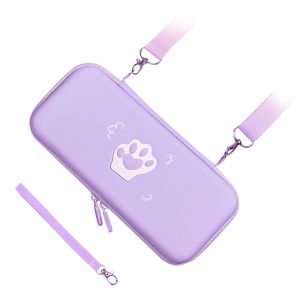 Etui De Transport Rigide En Cuir Pu Avec Motif Patte De Chat, Avec Bandouliere Et Dragonne, Pour Console De Jeu Switch, Violet Lavande - Neuf