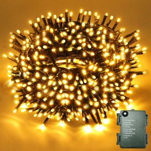 TRAHOO-Guirlande Lumineuse Exterieure Piles,23M 200LED 8 Modes,Guirlande Lumineuse Sapin de Noel, &Eacute;tanche IP44,pour Int&eacute;rieur Ext&eacute;rieur Mariage F&ecirc;te Mur Balcon Noel [Blanc Chaud] - Neuf