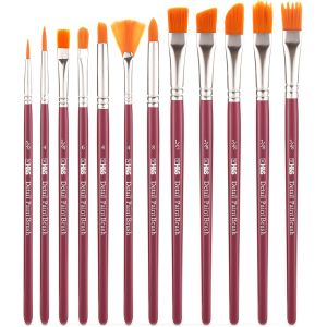 Lot De Pinceaux Pour Peinture Huile & Acrylique Ou Aquarelle - 12pcs - Pinceau Professionnel &iquest;&iquest; Pointe Ronde Et Plate Avec Poils Synth&iquest;&iquest;Tiques - Pinceau Rond Boite De 12 Bordeaux - Neuf