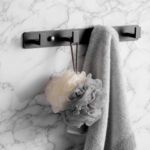 ERYI-Porte Manteau Mural, Patère Murale En Acier Inoxydable, Porte-Serviettes Peignoir Pour Suspendre Manteaux Écharpes, Sacs À Main, Salle De Bain, Cuisine, Entrée (Noir, 4 Crochets) - Neuf