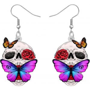Kal-Acrylique Créatif Mignon Halloween Crâne De Sucre Squelette Boucles D'oreilles Pendantes Pour Femmes Filles Nouveauté Saison De L'effroi Bijoux Gothiques Pour Cadeaux - Neuf