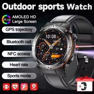 Nouvelle Montre Intelligente Gps Sport Hommes Boussole Lampe De Poche Led Nfc Appel De Dent Bleue 3Atm Étanche Santé Amoled Écran Smartwatch 420Mah.Balck Belt.Smartwatches - Neuf
