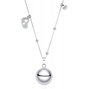 2025 Pregnancy Angel Call Necklace - Gift For Pregnant Women - Bell Calling Angels And Foot 2 With Mother Baby Hearts, Hypoallergenic Nickel Free Stainless Steel, 80+10cm, Stainless - Neuf