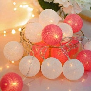 KAL-Guirlande Lumineuse Coton Boules Batteries - 3,3M 20 Led Chaîne Lumière Avec Prise Pour Chambre Rideau Fête Noël Anniversaire Halloween Mariage Chambre De Bébé Romantique Décor - Neuf